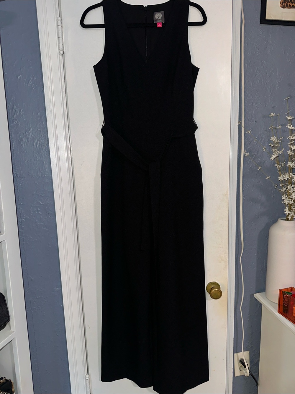 Vince Camuto Black Sleeveless Belted Maxi Dress